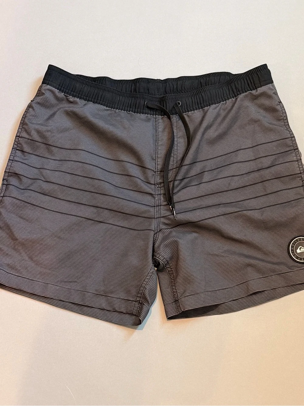 Quiksilver Black & Gray Striped Boardshorts with Drawstring